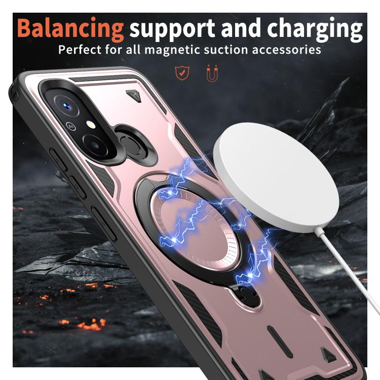 For Redmi 12C 4G PC Hybrid TPU Armor MagSafe Ring Holder Phone Case