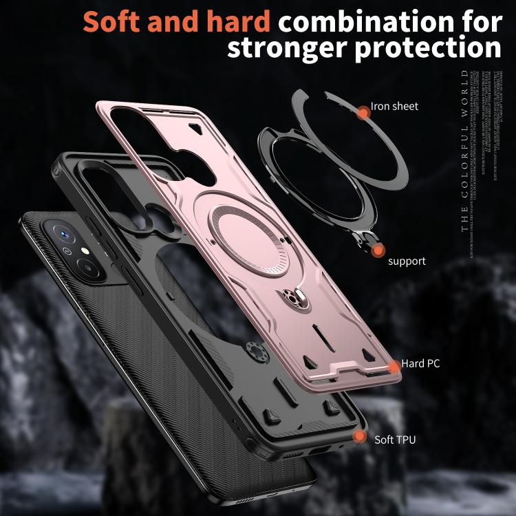 For Redmi 12C 4G PC Hybrid TPU Armor MagSafe Ring Holder Phone Case