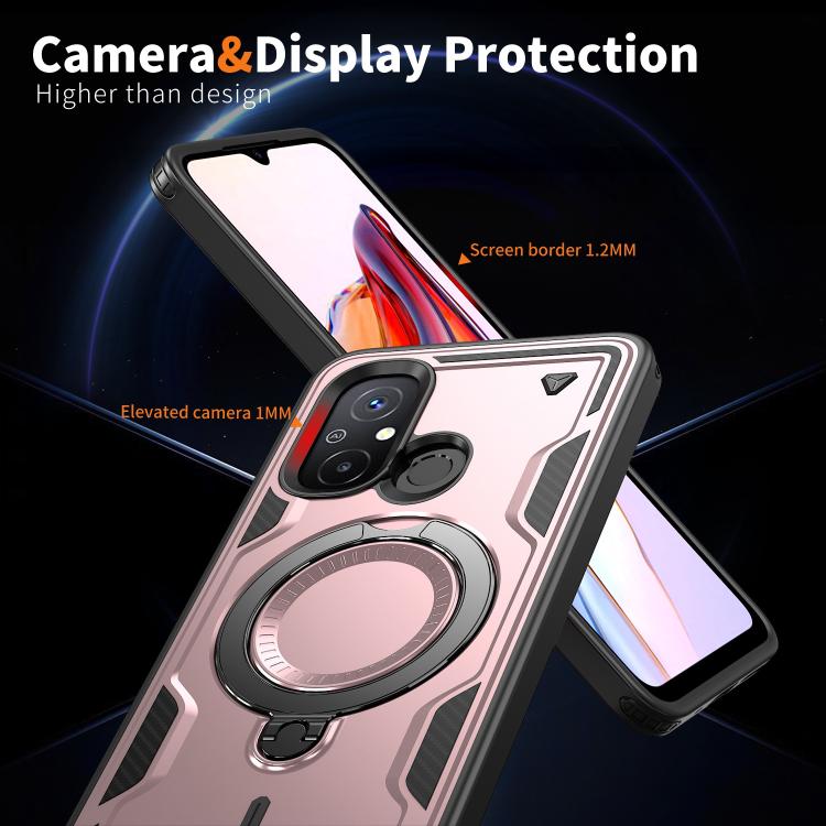 For Redmi 12C 4G PC Hybrid TPU Armor MagSafe Ring Holder Phone Case