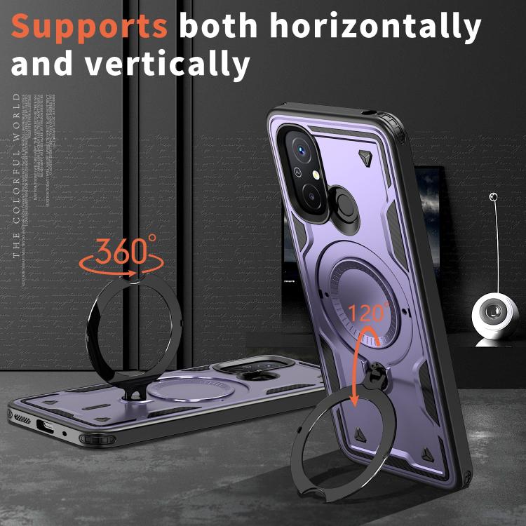 For Redmi 12C 4G PC Hybrid TPU Armor MagSafe Ring Holder Phone Case