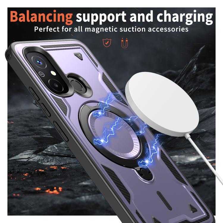 For Redmi 12C 4G PC Hybrid TPU Armor MagSafe Ring Holder Phone Case