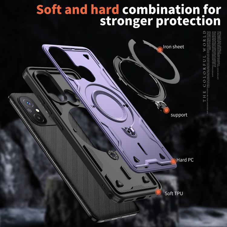 For Redmi 12C 4G PC Hybrid TPU Armor MagSafe Ring Holder Phone Case