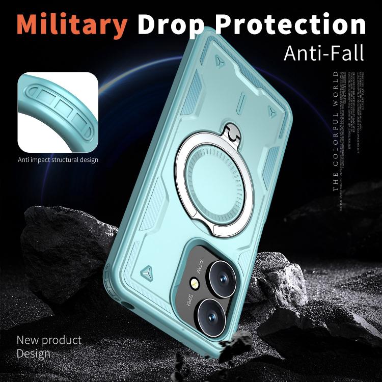 For Redmi 13C 5G PC Hybrid TPU Armor MagSafe Ring Holder Phone Case