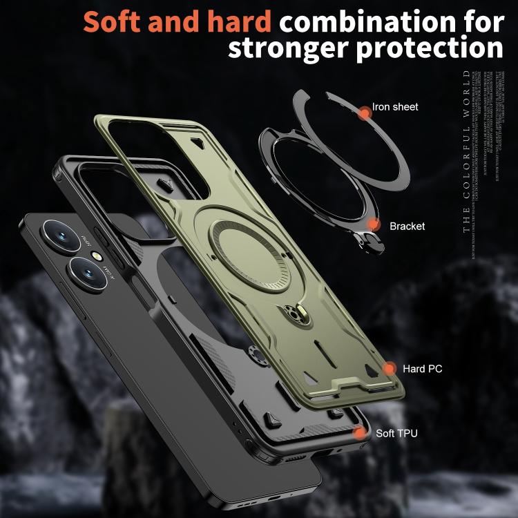 For Redmi 13C 5G PC Hybrid TPU Armor MagSafe Ring Holder Phone Case