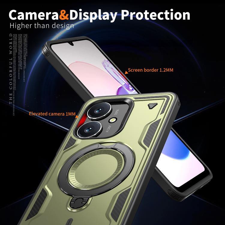 For Redmi 13C 5G PC Hybrid TPU Armor MagSafe Ring Holder Phone Case