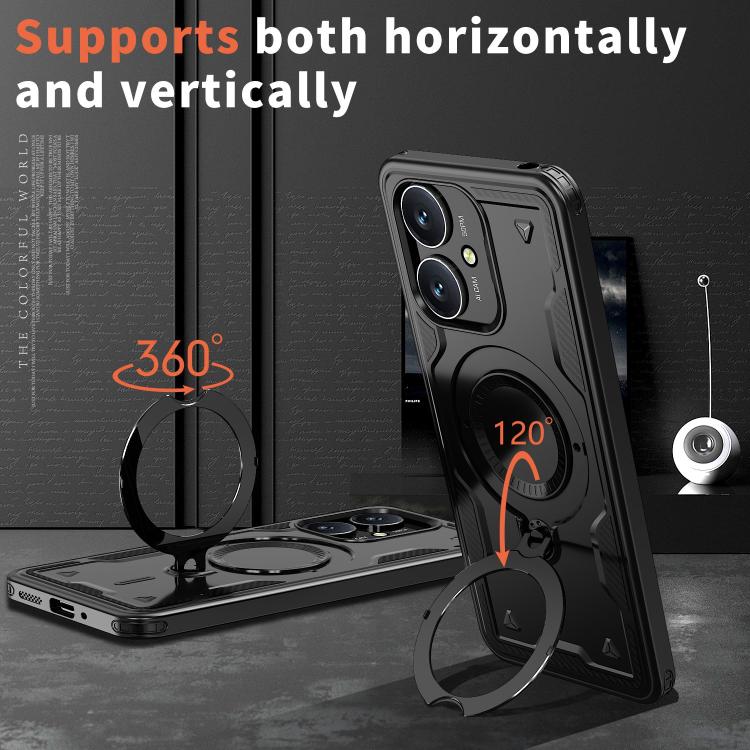 For Redmi 13C 5G PC Hybrid TPU Armor MagSafe Ring Holder Phone Case