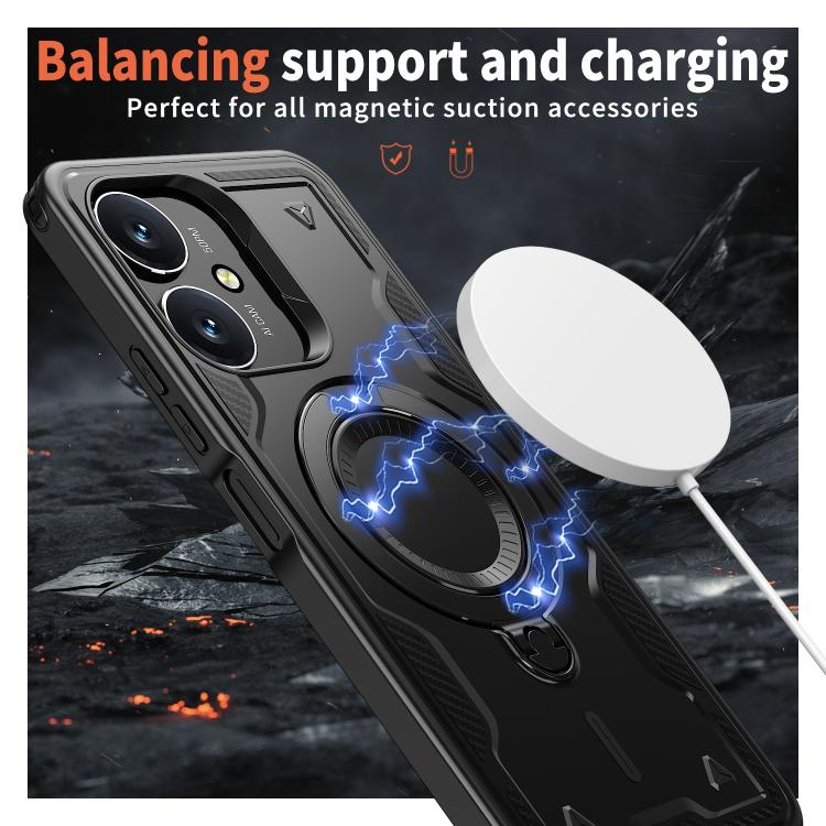 For Redmi 13C 5G PC Hybrid TPU Armor MagSafe Ring Holder Phone Case
