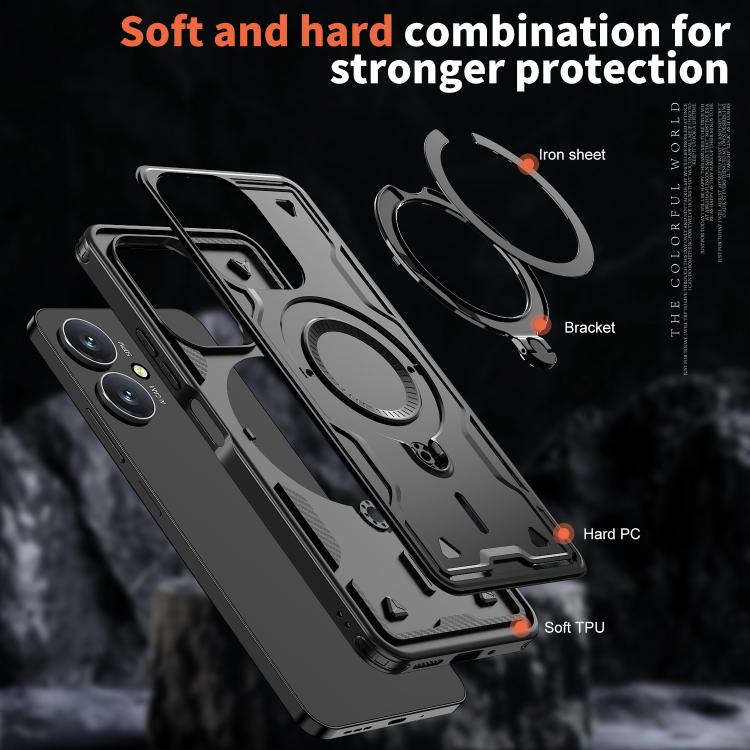 For Redmi 13C 5G PC Hybrid TPU Armor MagSafe Ring Holder Phone Case