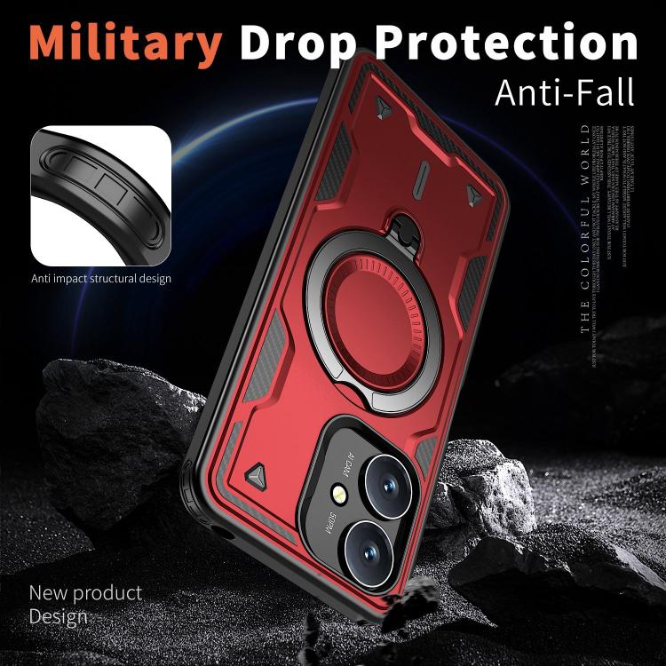 For Redmi 13C 5G PC Hybrid TPU Armor MagSafe Ring Holder Phone Case