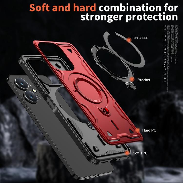 For Redmi 13C 5G PC Hybrid TPU Armor MagSafe Ring Holder Phone Case
