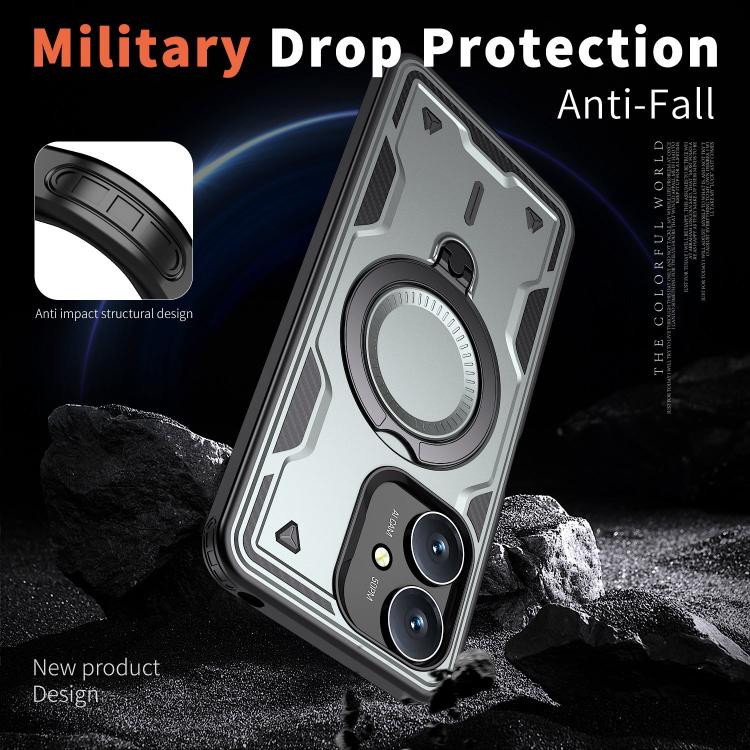 For Redmi 13C 5G PC Hybrid TPU Armor MagSafe Ring Holder Phone Case