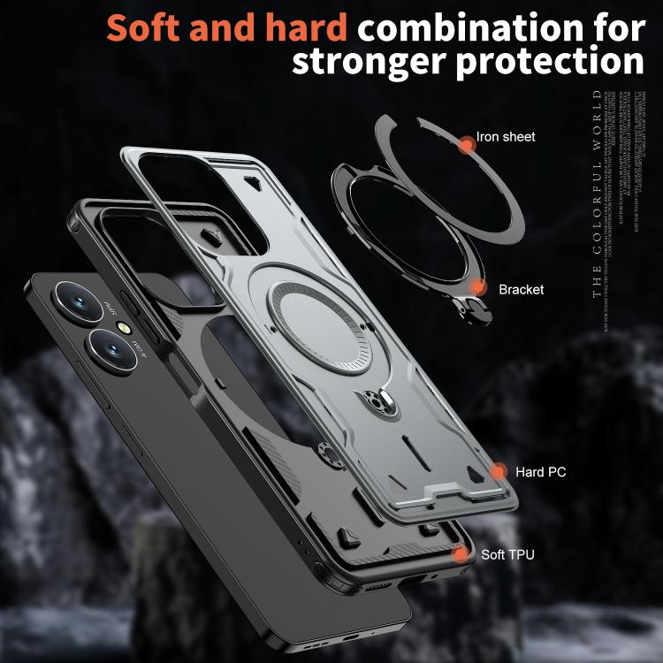 For Redmi 13C 5G PC Hybrid TPU Armor MagSafe Ring Holder Phone Case