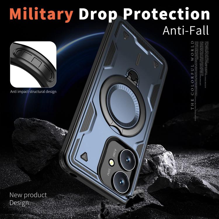 For Redmi 13C 5G PC Hybrid TPU Armor MagSafe Ring Holder Phone Case