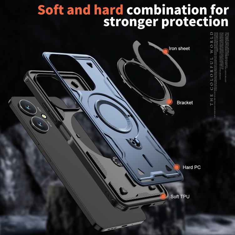 For Redmi 13C 5G PC Hybrid TPU Armor MagSafe Ring Holder Phone Case