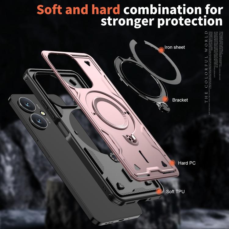 For Redmi 13C 5G PC Hybrid TPU Armor MagSafe Ring Holder Phone Case