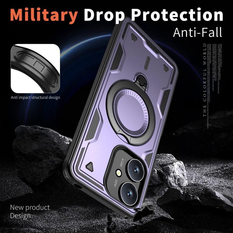 For Redmi 13C 5G PC Hybrid TPU Armor MagSafe Ring Holder Phone Case