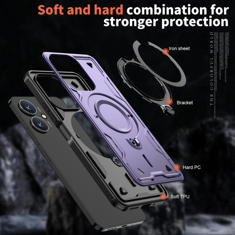 For Redmi 13C 5G PC Hybrid TPU Armor MagSafe Ring Holder Phone Case