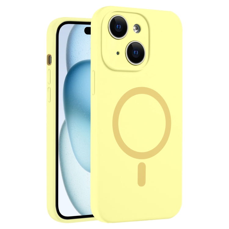 For iPhone 15 Fine Hole Pure Color Liquid Silicone MagSafe Phone Case