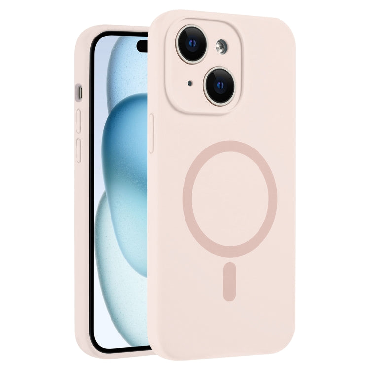 For iPhone 15 Fine Hole Pure Color Liquid Silicone MagSafe Phone Case