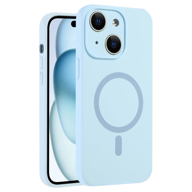 For iPhone 15 Fine Hole Pure Color Liquid Silicone MagSafe Phone Case