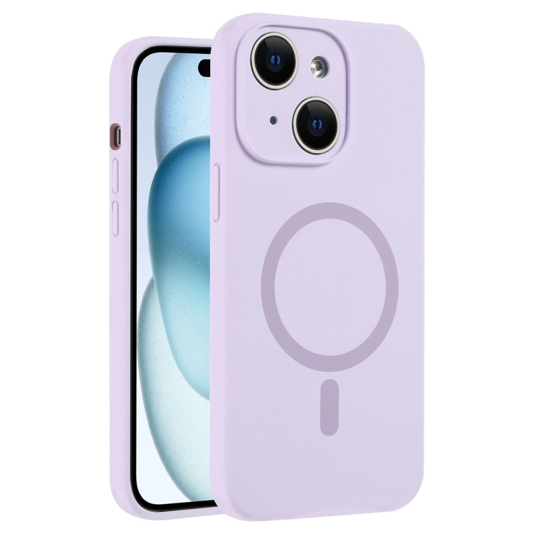 For iPhone 15 Fine Hole Pure Color Liquid Silicone MagSafe Phone Case
