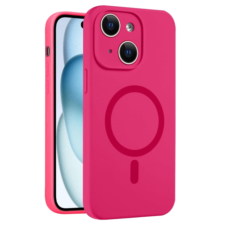 For iPhone 15 Fine Hole Pure Color Liquid Silicone MagSafe Phone Case