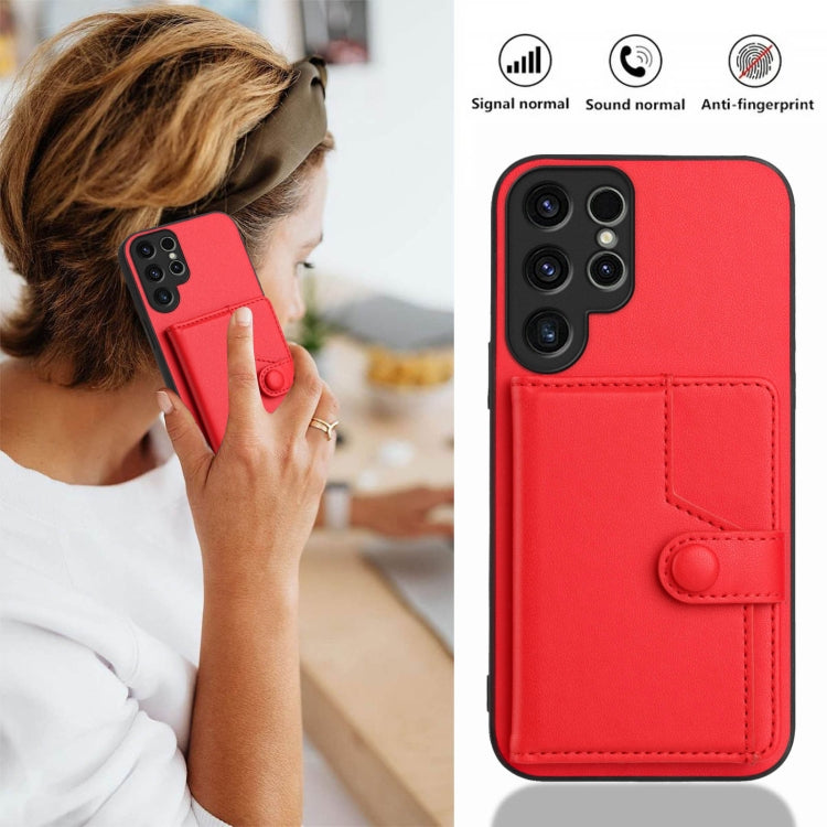 For Samsung Galaxy S22 Ultra 5G Button Card Bag RFID Anti-theft Phone Case