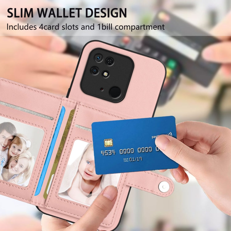 For Redmi 10C Button Card Bag RFID Anti-theft Phone Case