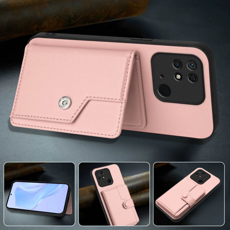 For Redmi 10C Button Card Bag RFID Anti-theft Phone Case