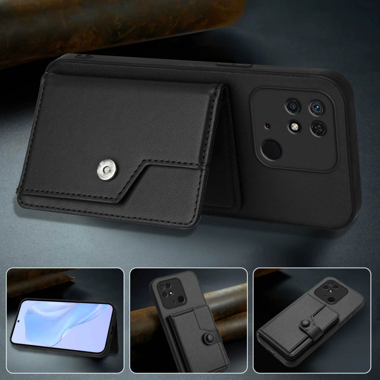 For Redmi 10C Button Card Bag RFID Anti-theft Phone Case