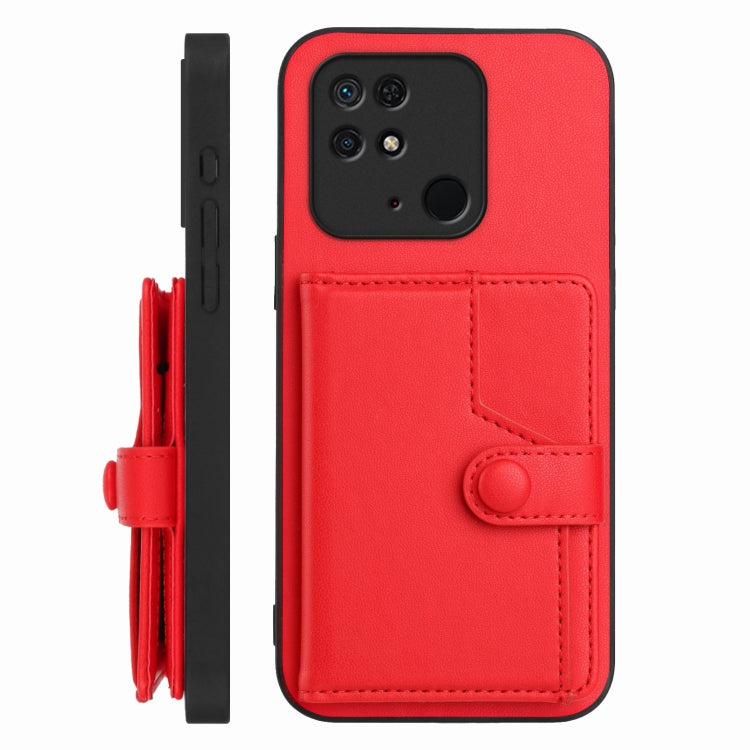 For Redmi 10C Button Card Bag RFID Anti-theft Phone Case