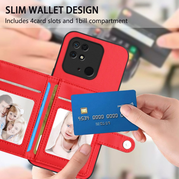 For Redmi 10C Button Card Bag RFID Anti-theft Phone Case