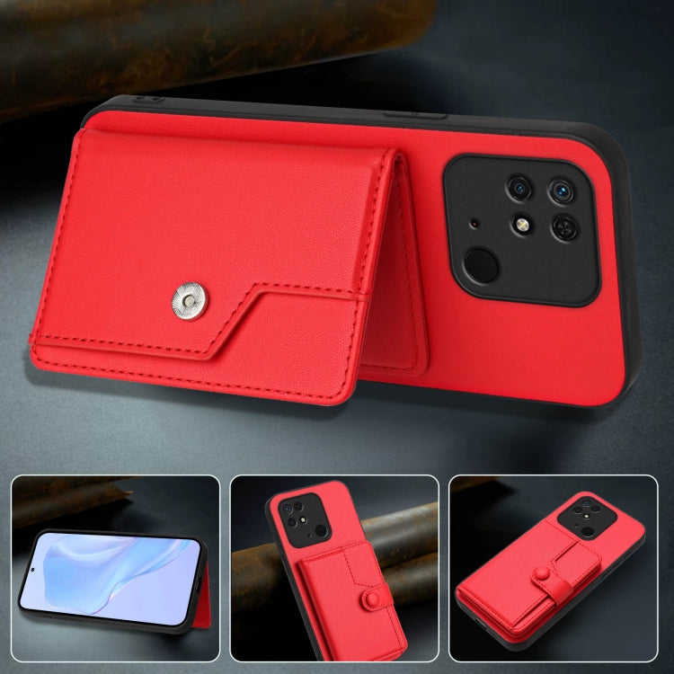 For Redmi 10C Button Card Bag RFID Anti-theft Phone Case