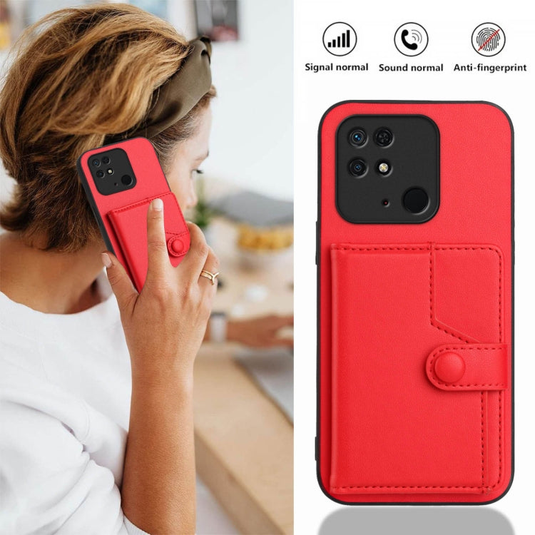 For Redmi 10C Button Card Bag RFID Anti-theft Phone Case