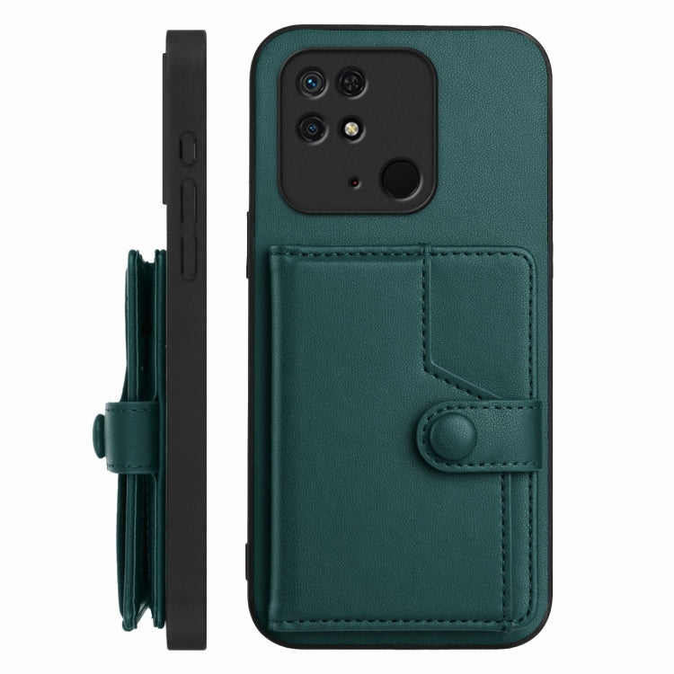 For Redmi 10C Button Card Bag RFID Anti-theft Phone Case