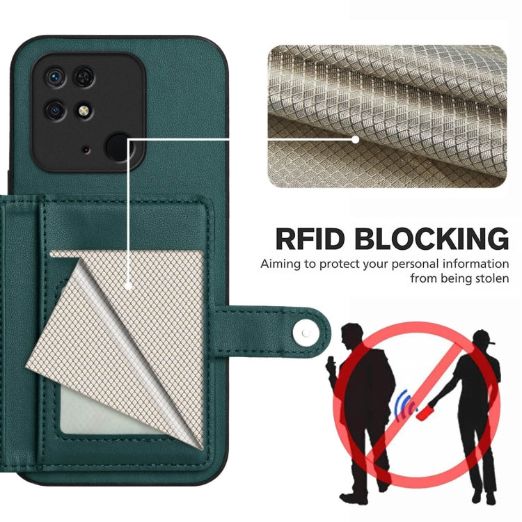 For Redmi 10C Button Card Bag RFID Anti-theft Phone Case