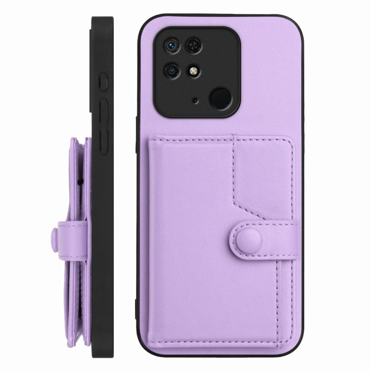 For Redmi 10C Button Card Bag RFID Anti-theft Phone Case