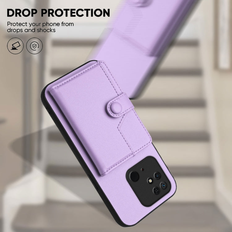 For Redmi 10C Button Card Bag RFID Anti-theft Phone Case