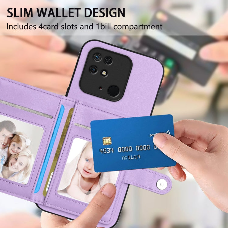 For Redmi 10C Button Card Bag RFID Anti-theft Phone Case
