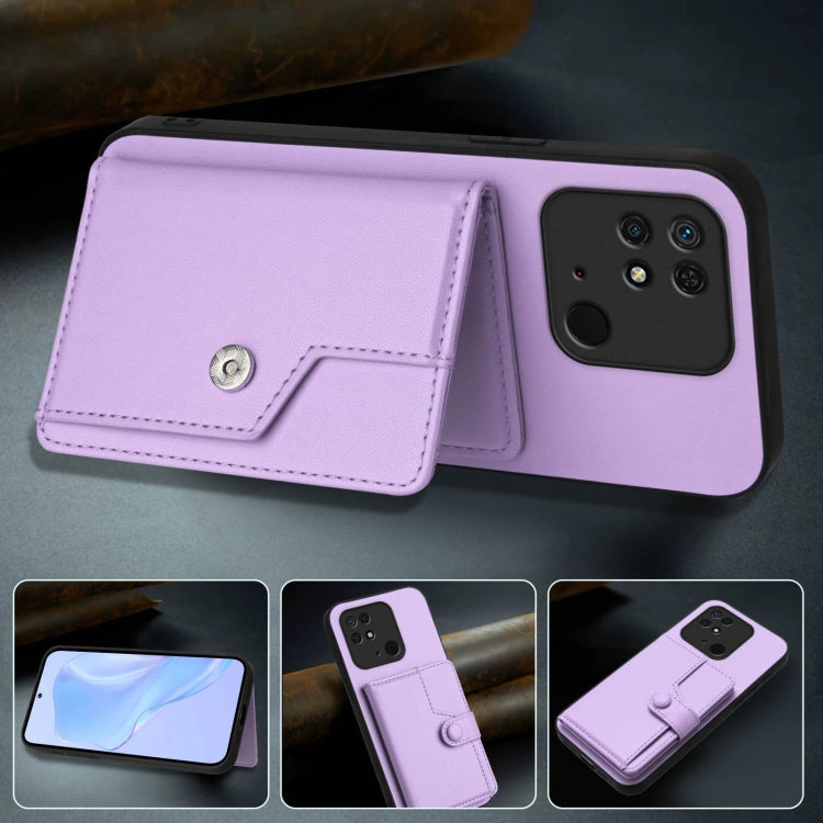 For Redmi 10C Button Card Bag RFID Anti-theft Phone Case