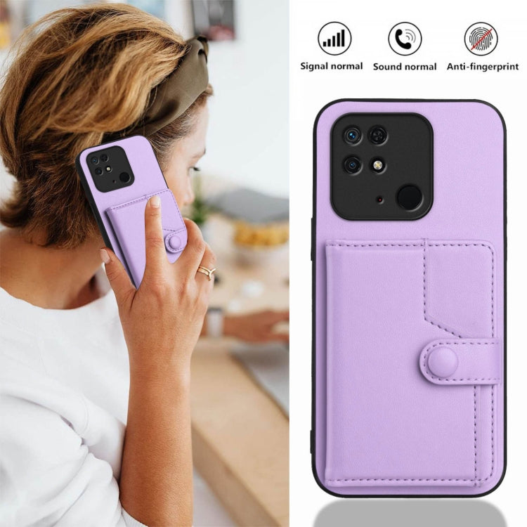For Redmi 10C Button Card Bag RFID Anti-theft Phone Case
