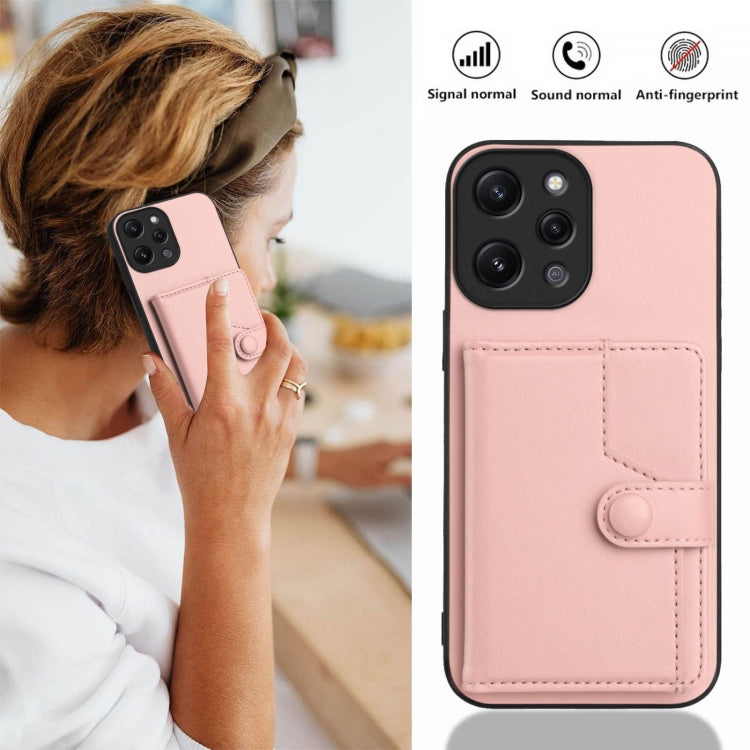 For Redmi 12 4G Global Button Card Bag RFID Anti-theft Phone Case