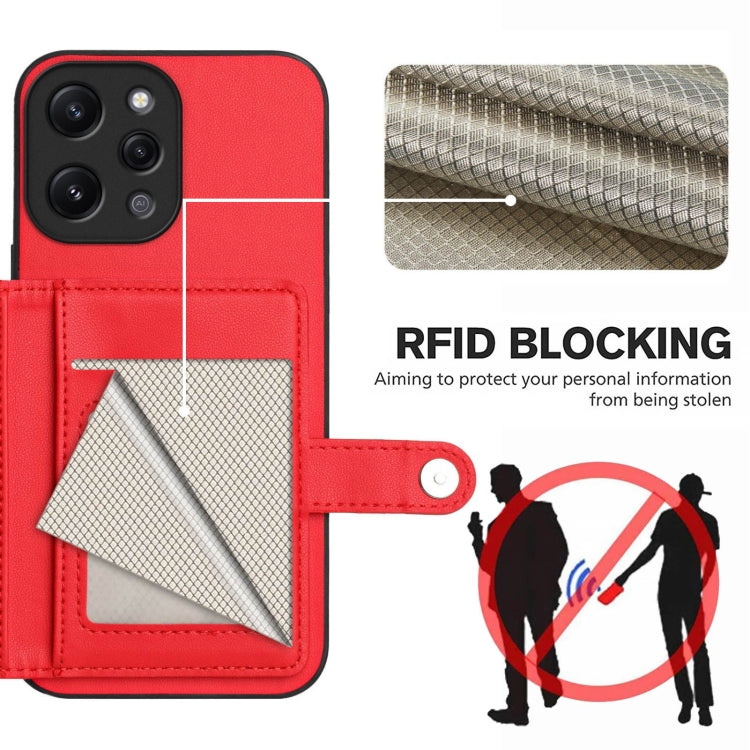 For Redmi 12 4G Global Button Card Bag RFID Anti-theft Phone Case