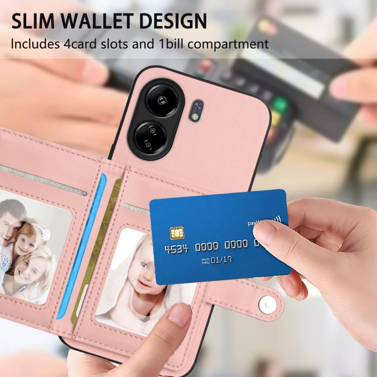 For Redmi 13C 4G Global Button Card Bag RFID Anti-theft Phone Case