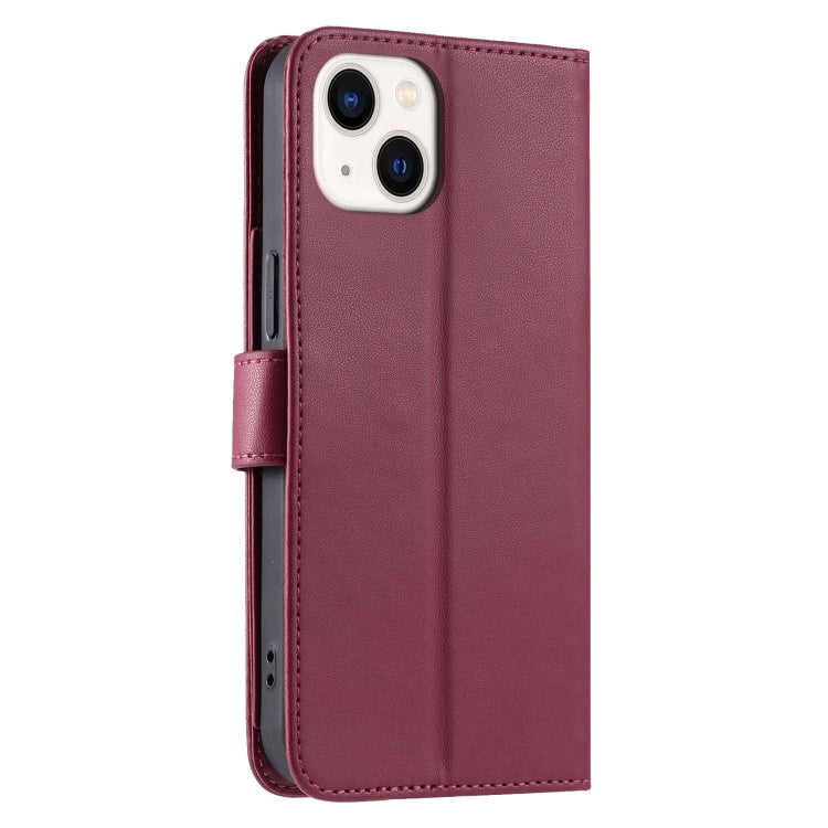 For iPhone 14 Plus Ring Buckle Rhombic Leather Phone Case