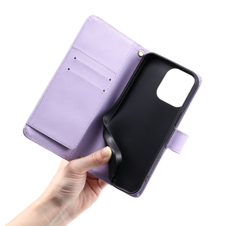 For iPhone 14 Pro Max Ring Buckle Rhombic Leather Phone Case