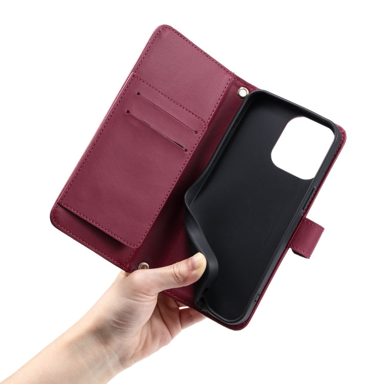 For iPhone 13 Pro Max Ring Buckle Rhombic Leather Phone Case
