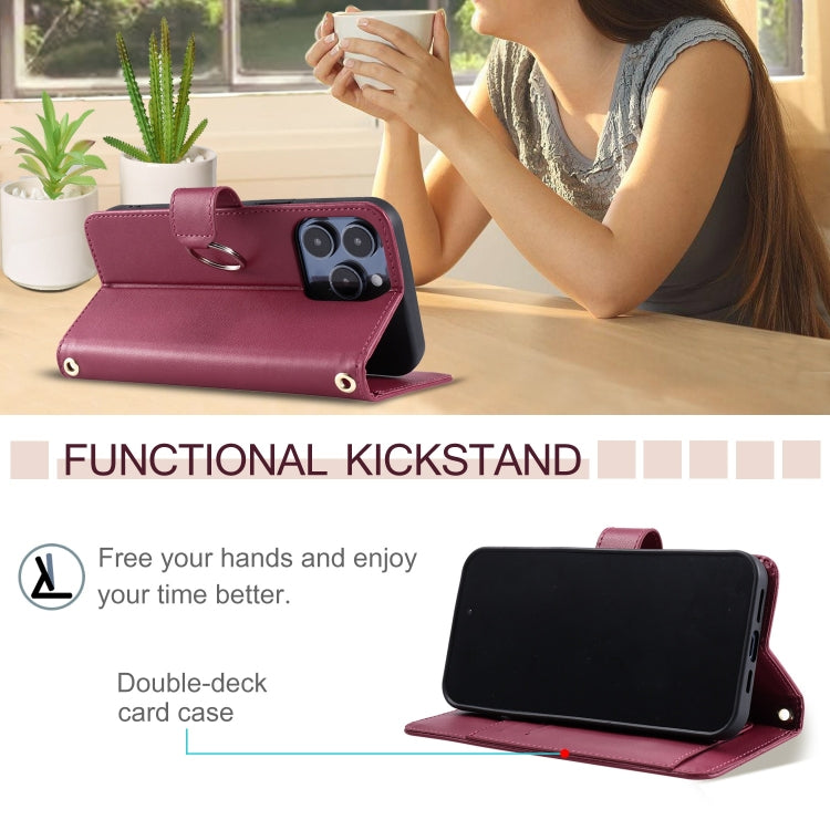 For iPhone 13 Pro Max Ring Buckle Rhombic Leather Phone Case