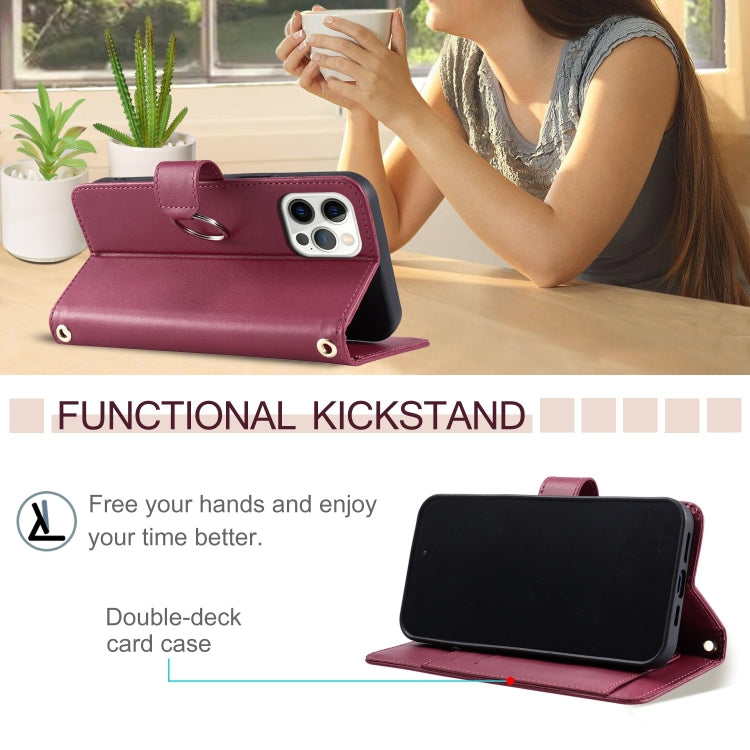 For iPhone 12 / 12 Pro Ring Buckle Rhombic Leather Phone Case