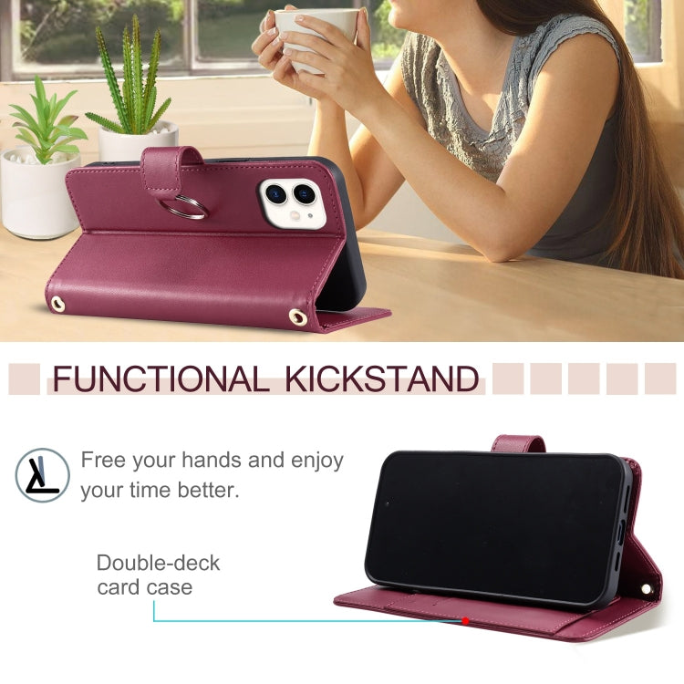 For iPhone 12 mini Ring Buckle Rhombic Leather Phone Case